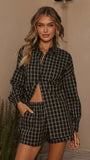 Kye Long Sleeve Top and Shorts Set Black White Plaid