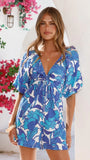 Janiya Puff Sleeve Playsuit Blue White Floral