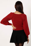 Gia Sweetheart Neck Bell Sleeve Knit Sweater Wine