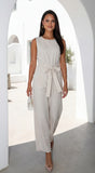 Zaylina Linen Waist Tie Jumpsuit Natural Beige