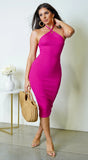 Kaya Halter Ribbed Midi Dress Pink