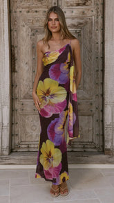 Haviana Maxi Dress Purple Yellow Floral