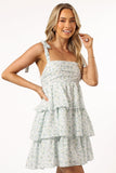 Kylah Ruffle Mini Dress White Blue Floral