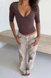 Little Bit Of Everything 3 4 Sleeve V Neck Top Chocolate