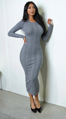 Alexandra Long Sleeve Knit Cable Midi Dress Gray