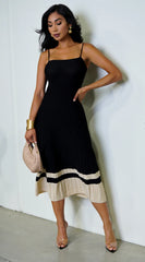 Mira Ribbed Two Tone Midi Dress Black