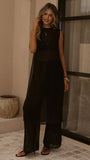 Zaire Long Line Sheer Top and Pants Set Black