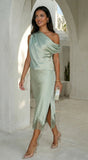 Alessara Satin Lace Off Shoulder Set Sage Green