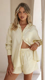 Elita Long Sleeve Button Up Shirt and Shorts Set Yellow White Stripe