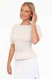 Callista Shirred Waist Top Beige Gingham