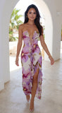 Violessa Floral Ruffle Cutout Maxi Dress Lavender Multi
