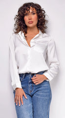 Braylee Satin Button Down Blouse Top White