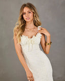 Romantic Prairie Floral Knit Crochet Midi Dress