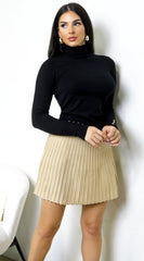 Europe Pleated Knit Mini Skirt Taupe