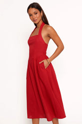 Ramona Halterneck Midi Dress Red