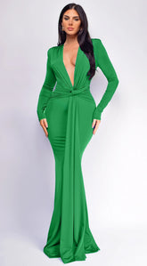 Niya Front Twist Drape Maxi Dress Green