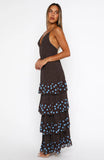 Princess Maxi Dress Chocolate Blue Polka Dot