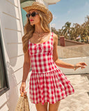 Harbor Calling Cotton Gingham Print Mini Dress