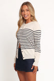 Gavi Button Front Striped Cardigan Off White Navy