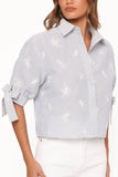 Floriana Tie Sleeve Shirt Blue Stripe
