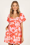 Maggie Mini Dress Pink Red Floral