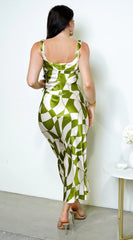 Addison Geo Print Satin Skirt Set Green