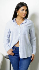 Everyday Stripe Button Down Shirt Blue