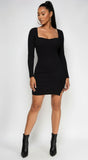 Arsenie Long sleeve Sweater Ribbed Side Slit Mini Dress Black