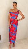 Lorina Maxi Dress Red Blue Floral