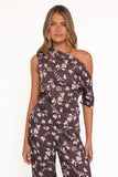 Romola Off Shoulder Top Brown Cream Floral