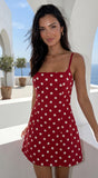 Rosabella Polka Dot Linen Blend Mini Dress Red