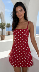 Rosabella Polka Dot Linen Blend Mini Dress Red