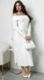 Zoya Off Shoulder Ribbed Midi Dress Ivory