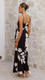 Carson Front Split Strapless Jumpsuit Black Floral