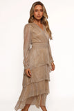 Cybil Pleated Tiered Midi Dress Champagne Gold