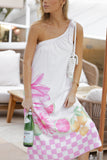 Reagan One Shoulder Midi Dress Pink