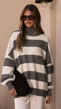Harita Knitted Sweater Grey Cream Stripe