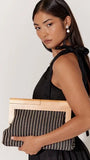 Zoey Thin Stripe Timber Frame Clutch Black