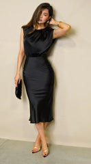 Tulane Satin Midi Dress Black