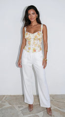 Virelia Floral Lace Corset Top Yellow Multi