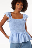 Gabie Ruffle Sleeve Top Blue