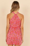Melody Plisse Halter Mini Dress Hot Pink