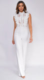 Vanna Crochet Flared Leg Jumpsuit White