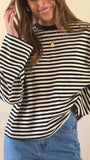 Solana Long Sleeve Top Black White Stripe