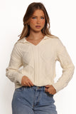 Robbie Collar Neck Cable Knit Sweater Cream