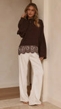 Kylan Lace Trim Sweater Brown