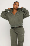 Test Drive Boxy Zip Front Hoodie Khaki