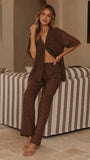 Ashleigh Sheer Shirt and Pants Set Brown Polka