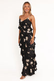 Ciao Ruffles Maxi Satin Dress Black Floral