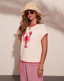 Red Claw Coastline Knit Graphic Lobster Print Sweater